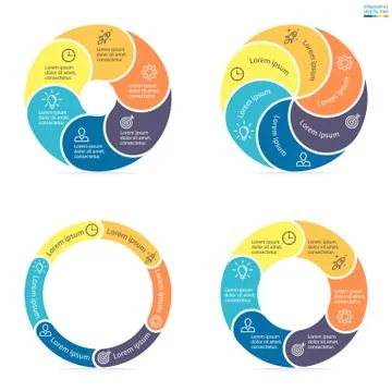 Circular infographics with rounded colored sections. Stock Illustration