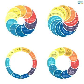 Circular infographics with rounded colored sections. Stock Illustration