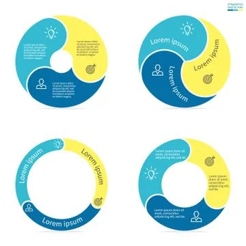 Circular infographics with rounded colored sections. Stock Illustration