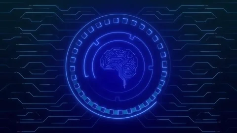 Circular interface animation with blue brain circuit board pattern. Circula.. Stock Footage 341127900