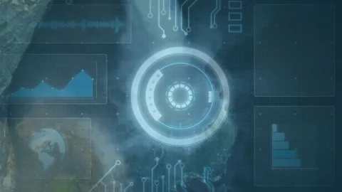 Circular interface fading over waterfall... | Stock Video | Pond5