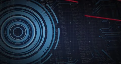 Circular interface materializing, code splitting and appending under scan line Stock Footage 319681831