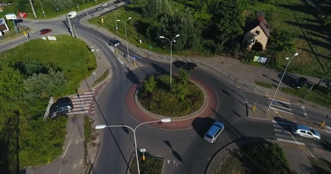Circular Intersection On Suburban Road. Aerial View Stock Footage 91104707