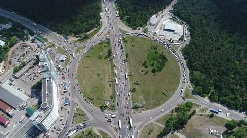 Circular junction. Rush hour lots of traffic. Ukraine. Kyiv Stock Footage 171250054