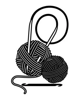 Circular knitting needles, crochet hook and balls of yarn. - vector silhouette Stock Illustration