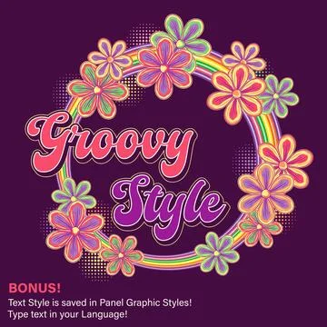 Circular label with text, fantasy chamomiles Stock Illustration