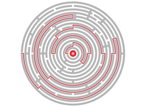 Circular labyrinth abstract, logic puzzle, path to the goal Stock Illustration