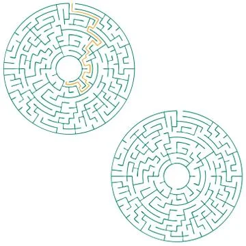 Circular labyrinth with an answer. puzzle. vector illustration. Stock Illustration