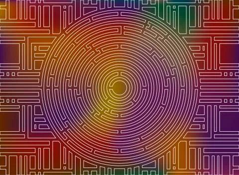 Circular labyrinth background, colorful rainbow Stock Illustration
