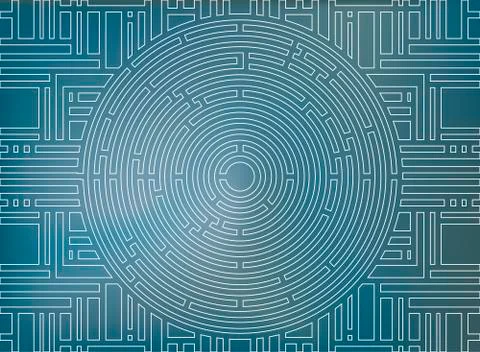 Circular labyrinth background, white and blue Stock Illustration