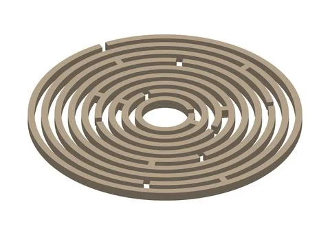 Circular labyrinth isolated on white background. 3D maze vector illustration. Stock Illustration