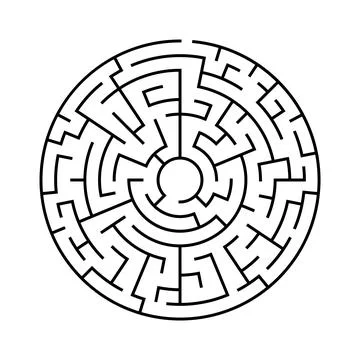 Circular Labyrinth Maze Puzzle Isolated Vector Stock Illustration