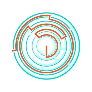 Circular labyrinth maze showing path to solution Stock Illustration