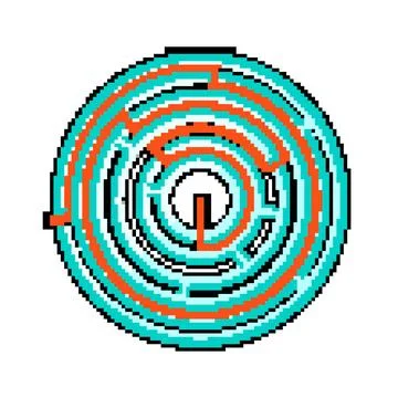 Circular labyrinth maze showing path to solution Stock Illustration