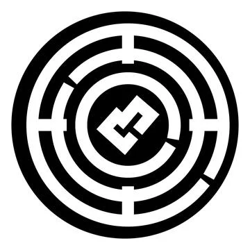 Circular labyrinth symbol representing challenge, problem solving, and soluti Stock Illustration