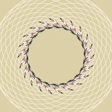 Circular lace border with cream puff, antique gold, emerald, dark spruce, obsidi Stock Illustration