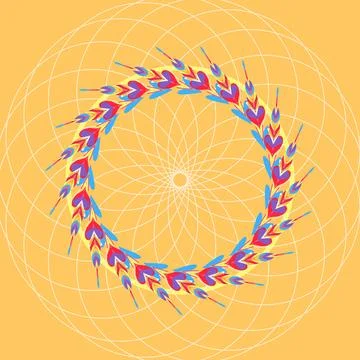 Circular lace border in rainbow neon jungle tones with coral flash, acid yellow, Stock Illustration