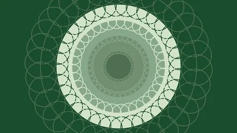 Circular lace-like pattern with multiple nested rings in varying green hues o Stock Illustration