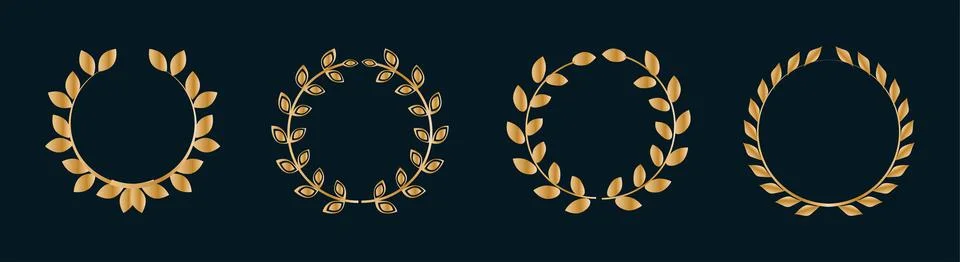 Circular laurel foliate icon set. Silhouette laurel wreath with leaf. Winner Stock Illustration