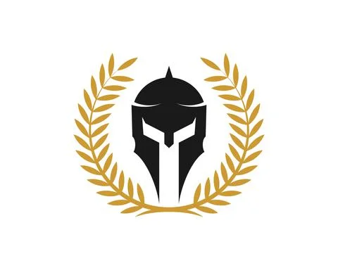 Circular leaf with simple spartan helmet inside Stock Illustration