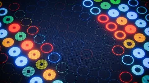 Circular led lights illuminating a digital screen with an abstract retro gaming Stock Illustration