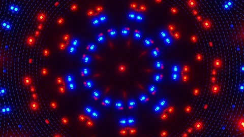 Circular light with blue and red lights. Kaleidoscope VJ loop 스톡 동영상 261672114