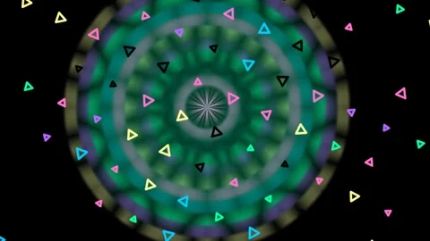 Circular Light Pattern and Triangular Dots Dancing in Neon Tunnel Stock Footage 327600584