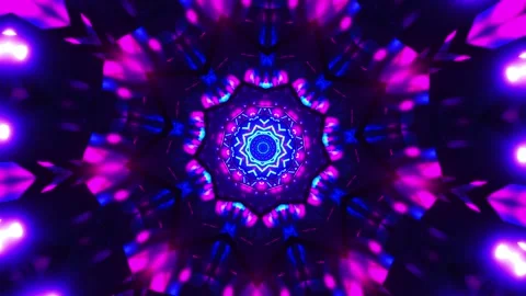 Circular light pattern with blue and pink lights. Kaleidoscope VJ loop Stock Footage 261671170