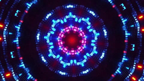 Circular light pattern with blue and red lights. Kaleidoscope VJ loop Video stock 261671972