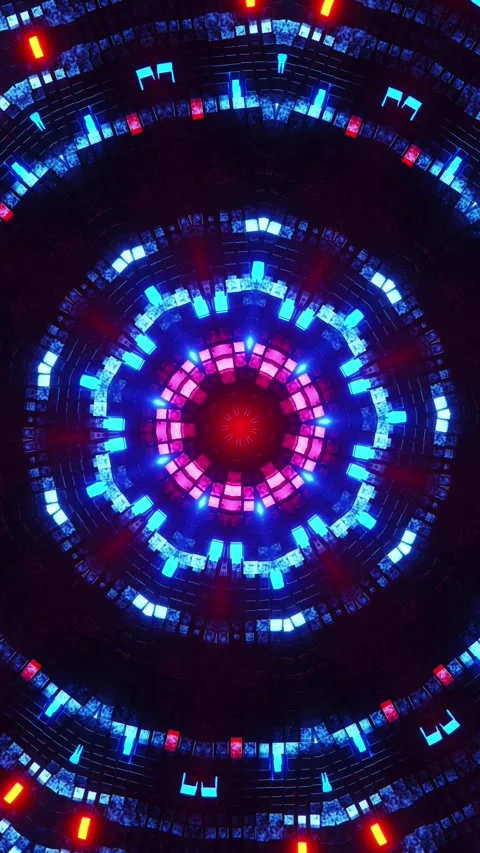 Circular light pattern with blue and red lights. Kaleidoscope VJ loop Vertical. Stock Footage 314542572