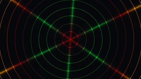 Circular light patterns create vibrant visuals in dark Stock Footage 338322731