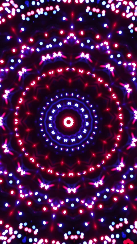 Circular light with red, white and blue lights. Kaleidoscope VJ loop Vertical. Stock Footage 314100703