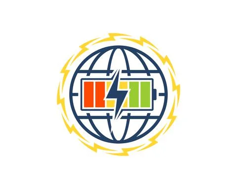Circular lightning with abstract globe and battery Stock Illustration