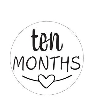 A circular line art label features the text ten months and a small heart icon Stock Illustration