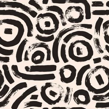 Circular lines brush seamless pattern. Paint stroke endless background. Abstract Stock Illustration