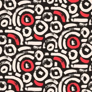Circular lines brush seamless pattern. Paint stroke endless background. Abstract Stock Illustration
