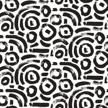 Circular lines brush seamless pattern. Paint stroke endless background. Abstract Illustrazione stock
