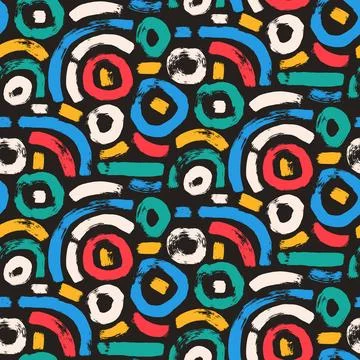 Circular lines brush seamless pattern. Paint stroke endless background. Abstract Stock Illustration