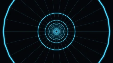 Circular lines move outward in a blue and black digital design Stock Footage 336995259