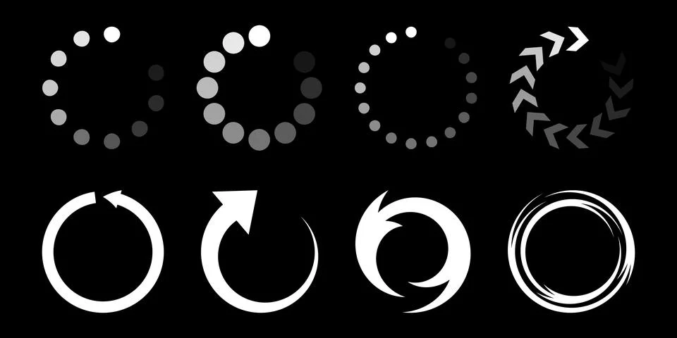 Circular loading and progress bar vector icons set for UI UX design 스톡 일러스트