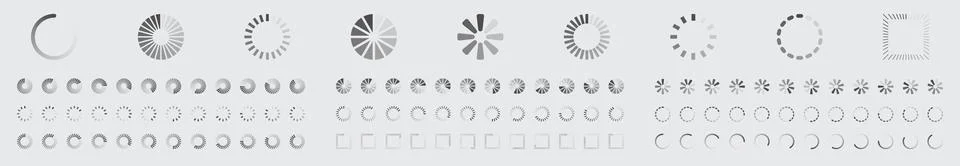 Circular Loading Buffering Icons Vector Set Video Ready for Animation Gif 12FPS Illustrazione stock