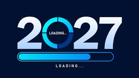 Circular loading indicator and blue 2027 progress bar Stock Illustration