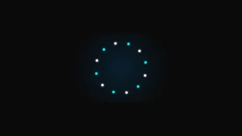 A circular loading indicator made of glowing cyan and white dots on black Stock Footage 339618135