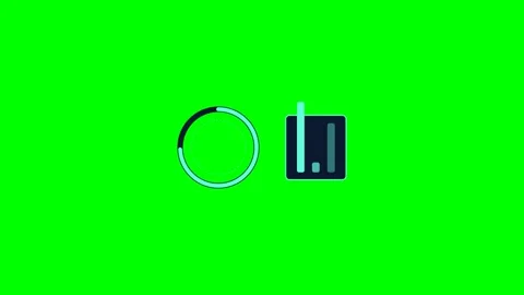 A circular loading indicator next to a bar chart icon on green background Stock Footage 340904473