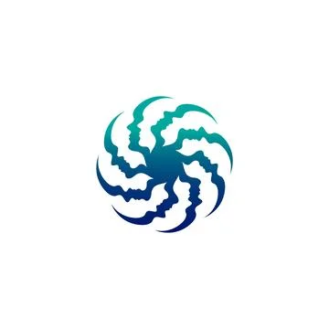 Circular logo design with multiple human faces. Vector Stock Illustration