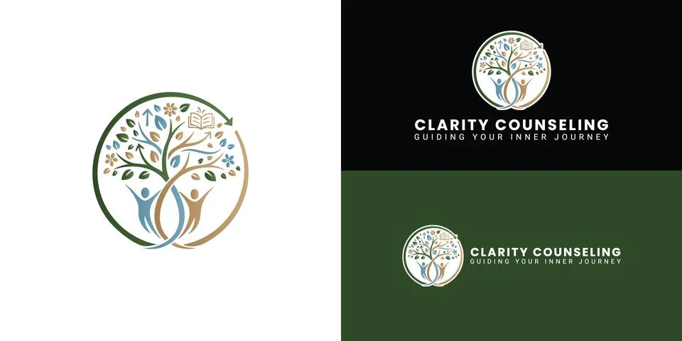 A circular logo featuring a tree with two human figures as the trunk Stock Illustration