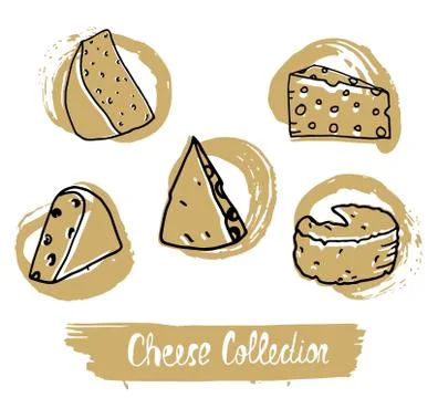 Circular logo with hand drawn cheese in vintage style. Ready design for pac.. Stock Illustration