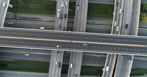 Circular look down view of transport junction road with vehicle Stock Footage 97495519