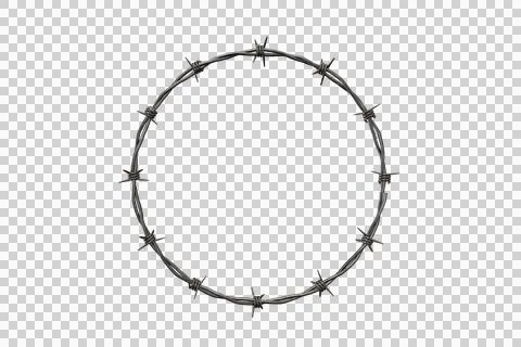 Circular loop of sharp metallic barbed wire on a dark background Foto stock