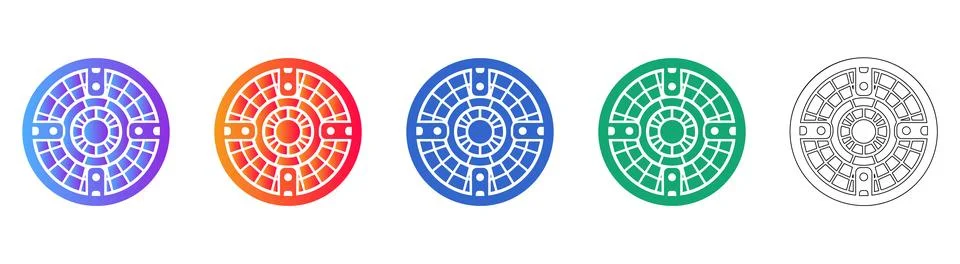 Circular Manhole Cover Vector Icon Set Stock Illustration